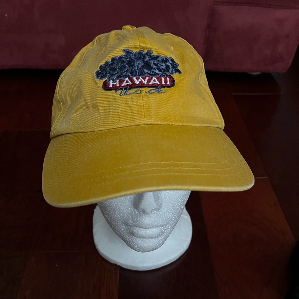 Hawaii Hat Cap Strap Back Embroidered Flowers Yellow Blue Ahead READ